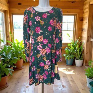 Gianni Bini Junior Size Large Long Sleeve Floral Dress NWT V-Neck Mini